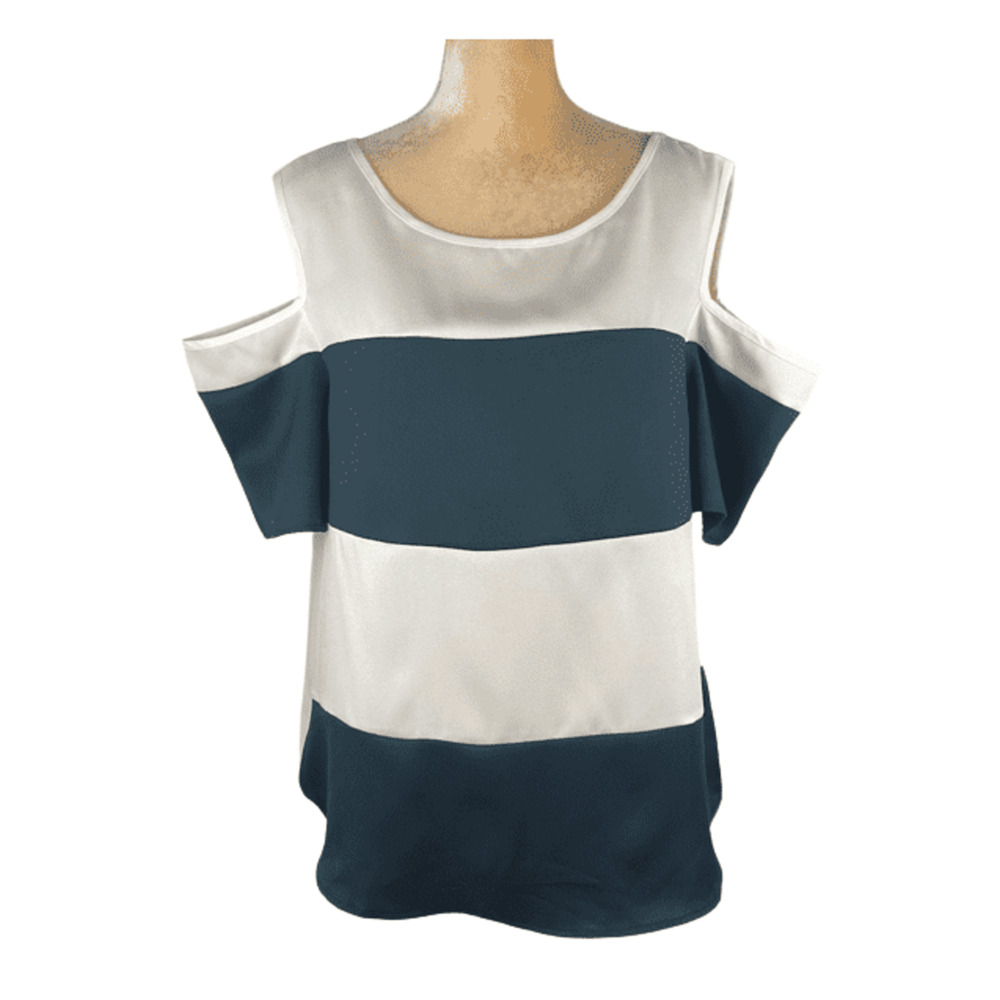 Shein women's white and teal cold shoulder blouse size 2XL